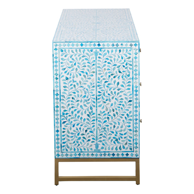 Bone Inlay 3 Drawer Chest of Drawers - Turquoise Scroll