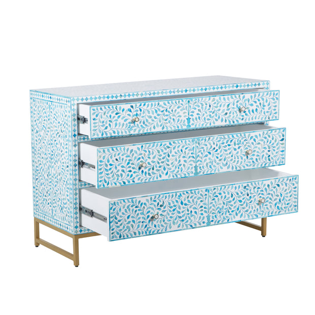 Bone Inlay 3 Drawer Chest of Drawers - Turquoise Scroll