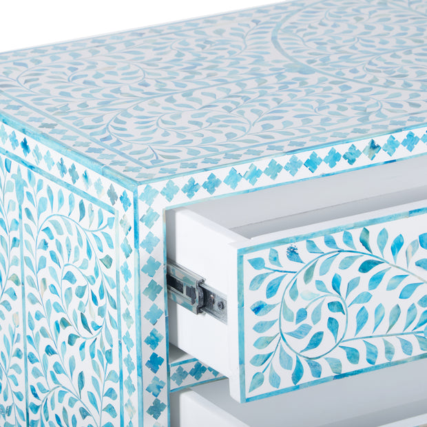 Bone Inlay 3 Drawer Chest of Drawers - Turquoise Scroll