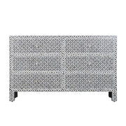 Bone Inlay Buffet 6 Drawer Chest of Drawers - Black Geometric