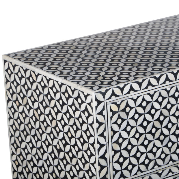 Bone Inlay Buffet 6 Drawer Chest of Drawers - Black Geometric