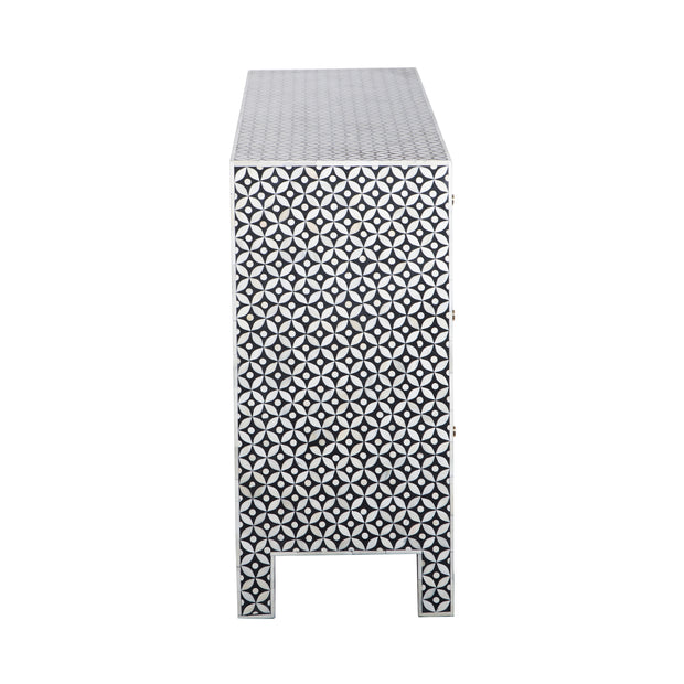 Bone Inlay Buffet 6 Drawer Chest of Drawers - Black Geometric
