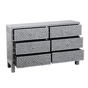 Bone Inlay Buffet 6 Drawer Chest of Drawers - Black Geometric