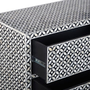 Bone Inlay Buffet 6 Drawer Chest of Drawers - Black Geometric