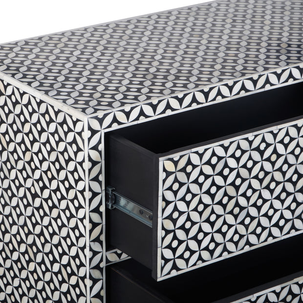 Bone Inlay Buffet 6 Drawer Chest of Drawers - Black Geometric