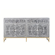 Bone Inlay Buffet Chest of Drawers - Black Floral Scroll
