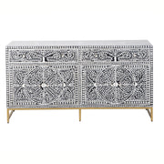 Bone Inlay Buffet Chest of Drawers - Black Floral Scroll