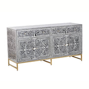 Bone Inlay Buffet Chest of Drawers - Black Floral Scroll