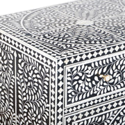 Bone Inlay Buffet Chest of Drawers - Black Floral Scroll