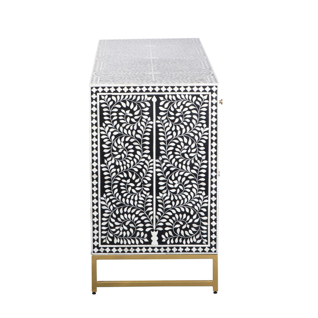 Bone Inlay Buffet Chest of Drawers - Black Floral Scroll