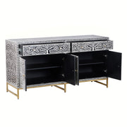 Bone Inlay Buffet Chest of Drawers - Black Floral Scroll