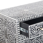 Bone Inlay Buffet Chest of Drawers - Black Floral Scroll