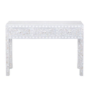 Mother of Pearl Inlay 3 Drawer Hall Table or Side Table - Light Grey Floral