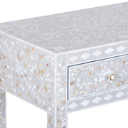 Mother of Pearl Inlay 3 Drawer Hall Table or Side Table - Light Grey Floral