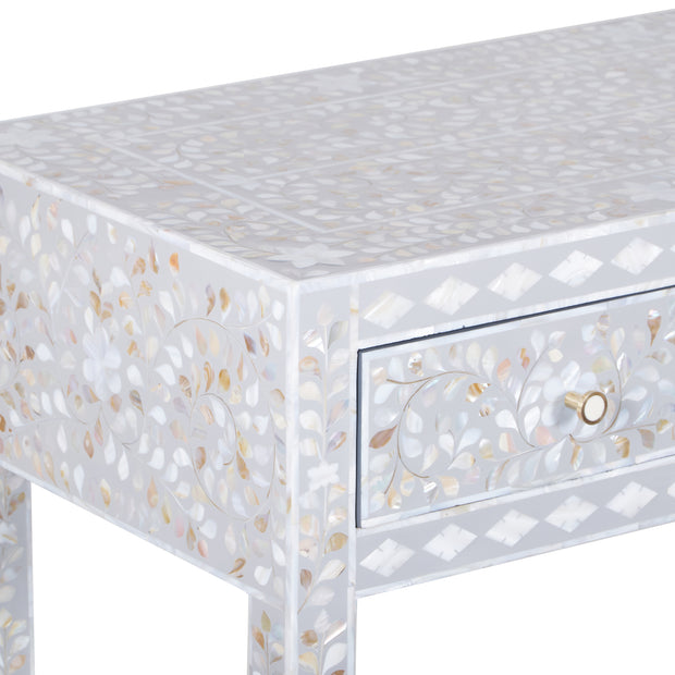 Mother of Pearl Inlay 3 Drawer Hall Table or Side Table - Light Grey Floral