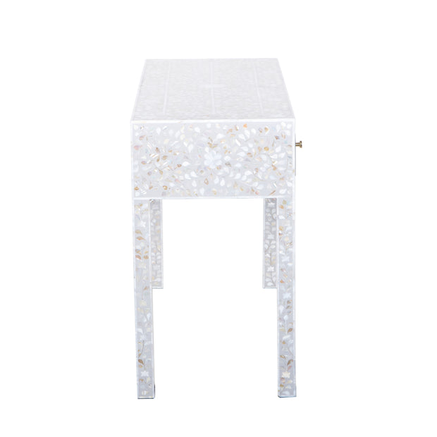 Mother of Pearl Inlay 3 Drawer Hall Table or Side Table - Light Grey Floral