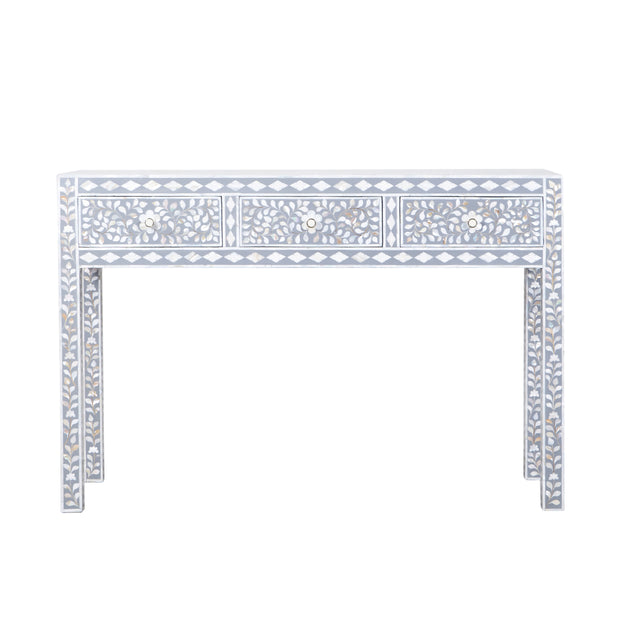 Mother of Pearl Inlay 3 Drawer Hall Table or Side Table - Dark Grey Floral