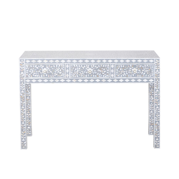 Mother of Pearl Inlay 3 Drawer Hall Table or Side Table - Dark Grey Floral