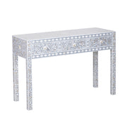 Mother of Pearl Inlay 3 Drawer Hall Table or Side Table - Dark Grey Floral