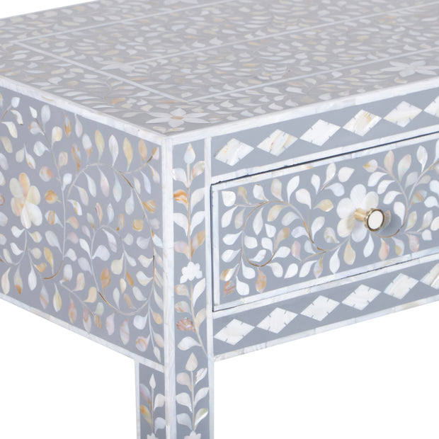 Mother of Pearl Inlay 3 Drawer Hall Table or Side Table - Dark Grey Floral