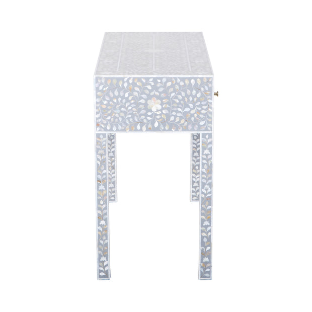 Mother of Pearl Inlay 3 Drawer Hall Table or Side Table - Dark Grey Floral