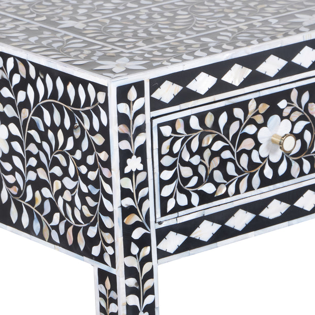 Mother of Pearl Inlay 3 Drawer Hall Table or Side Table - Black Floral