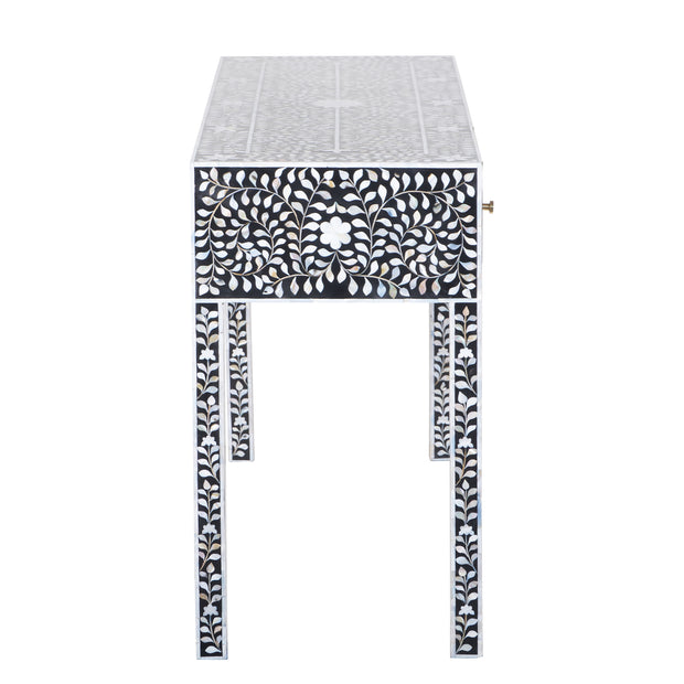 Mother of Pearl Inlay 3 Drawer Hall Table or Side Table - Black Floral