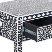 Mother of Pearl Inlay 3 Drawer Hall Table or Side Table - Black Floral