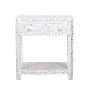 Mother of Pearl Inlay LARGE 1 Drawer Bedside Table with Shelf - White Floral