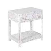 Mother of Pearl Inlay LARGE 1 Drawer Bedside Table with Shelf - White Floral