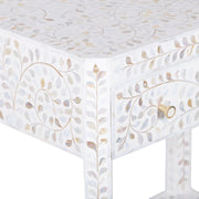 Mother of Pearl Inlay LARGE 1 Drawer Bedside Table with Shelf - White Floral