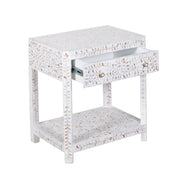 Mother of Pearl Inlay LARGE 1 Drawer Bedside Table with Shelf - White Floral