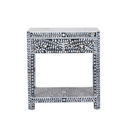 Mother of Pearl Inlay LARGE 1 Drawer Bedside Table with Shelf - Grey Floral