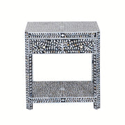 Mother of Pearl Inlay LARGE 1 Drawer Bedside Table with Shelf - Grey Floral