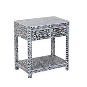 Mother of Pearl Inlay LARGE 1 Drawer Bedside Table with Shelf - Grey Floral
