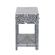 Mother of Pearl Inlay LARGE 1 Drawer Bedside Table with Shelf - Grey Floral
