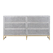 Bone Inlay Buffet 6 Drawer Chest of Drawers - Black Geometric