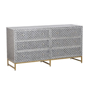 Bone Inlay Buffet 6 Drawer Chest of Drawers - Black Geometric