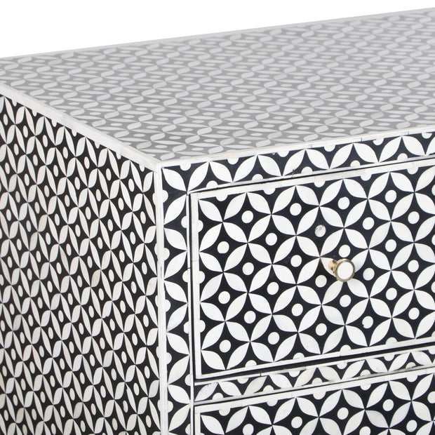 Bone Inlay Buffet 6 Drawer Chest of Drawers - Black Geometric