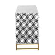 Bone Inlay Buffet 6 Drawer Chest of Drawers - Black Geometric