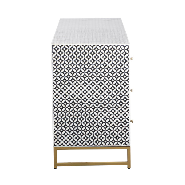 Bone Inlay Buffet 6 Drawer Chest of Drawers - Black Geometric