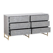 Bone Inlay Buffet 6 Drawer Chest of Drawers - Black Geometric