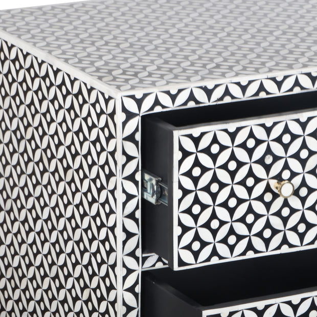 Bone Inlay Buffet 6 Drawer Chest of Drawers - Black Geometric