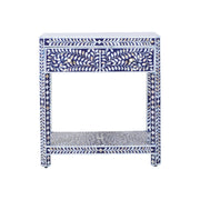 Mother of Pearl Inlay LARGE 1 Drawer Bedside Table with Shelf - Navy Blue Floral