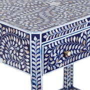 Mother of Pearl Inlay LARGE 1 Drawer Bedside Table with Shelf - Navy Blue Floral