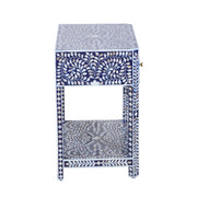 Mother of Pearl Inlay LARGE 1 Drawer Bedside Table with Shelf - Navy Blue Floral