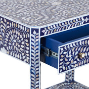 Mother of Pearl Inlay LARGE 1 Drawer Bedside Table with Shelf - Navy Blue Floral