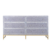 Bone Inlay Buffet 6 Drawer Chest of Drawers - Navy Blue Geometric