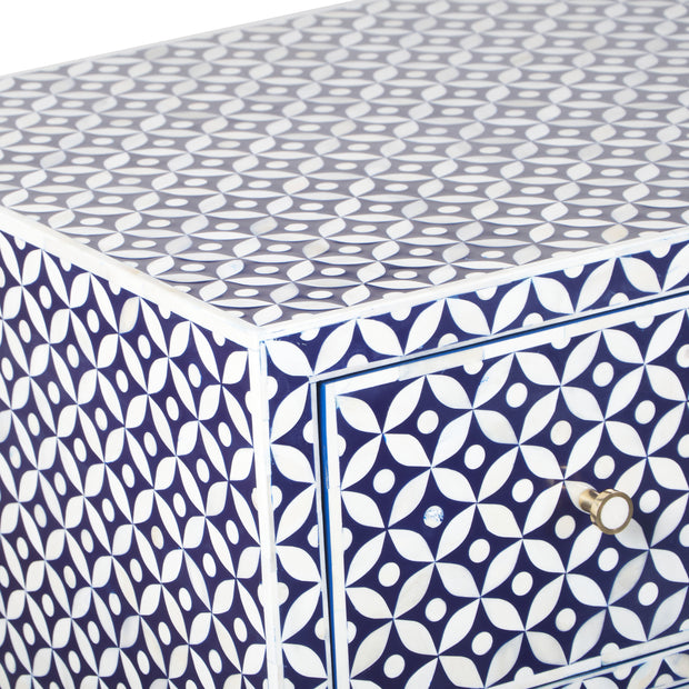 Bone Inlay Buffet 6 Drawer Chest of Drawers - Navy Blue Geometric