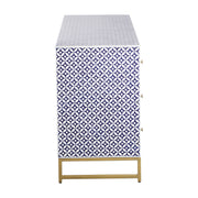 Bone Inlay Buffet 6 Drawer Chest of Drawers - Navy Blue Geometric